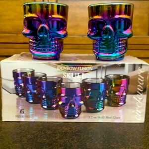 New Rainbow Skull Shot Glasses (6) Nwot